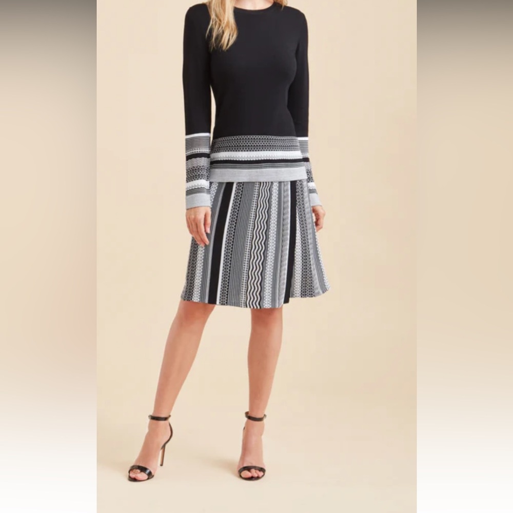 Etcetera skirt Size medium | Black & white striped pull on knit lined wrap skirt